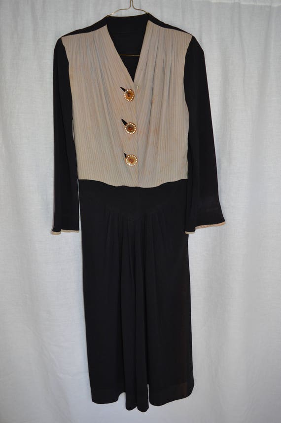 Vintage 1940s 1950s Beige Black Dress Celluloid Rh