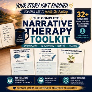 Narrative Therapy Therapy Post Modern Client Handout Worksheets infographic Resource bundle for Therapists + Psychoeducation for Clients