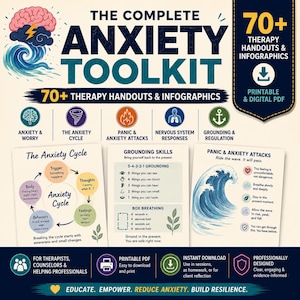 Angst- und Sorgenfokussierte Therapie: Arbeitsblatt für Klienten, Infografik-Ressourcenpaket für Therapeuten + Psychoedukation für Klienten.