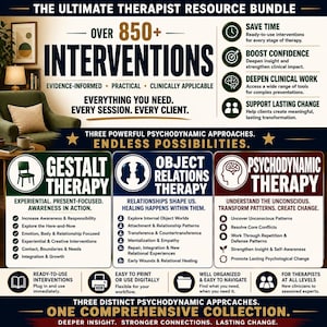 Therapist Intervention Toolkit for Psychodynamic, Object Relations & Gestalt Therapy Infographic for therapists, 850+  interventions