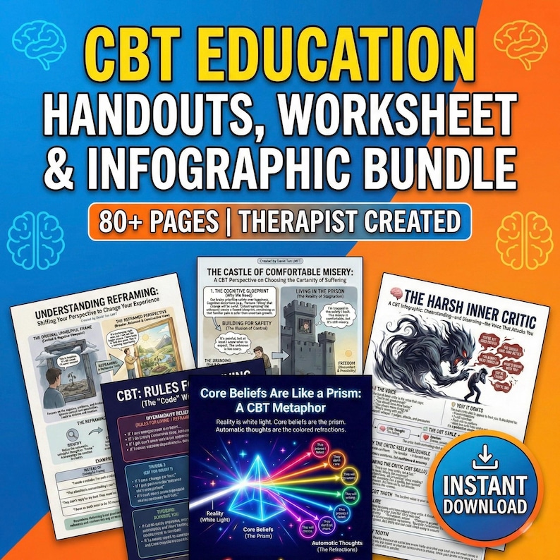 CBT Cognitive Behavioral Therapy Client Handout Worksheet Infographic ...