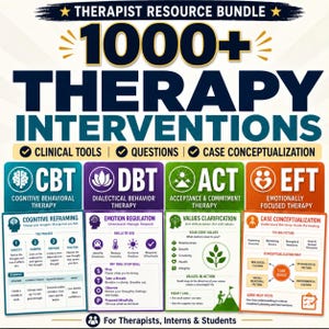 1000+ Therapy Interventions for Therapists  CBT DBT Act EFT Clinical Tools Case Conceptualization Treatment Planning and Session Resources.