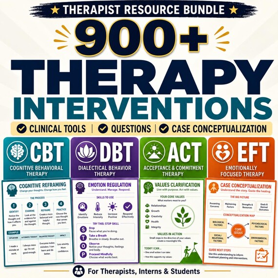 900+ Therapy Interventions for Therapists  CBT DBT Act EFT Clinical Tools Case Conceptualization Treatment Planning and Session Resources.