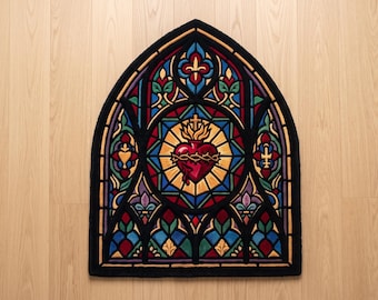 Catholic Tuft Rug Stained Glass Rug Irregular Rug Sacred Heart Rug Gothic Decor Custom Rugs Livingroom Rug Tuft Rug Aesthetic Rugs Funky Rug