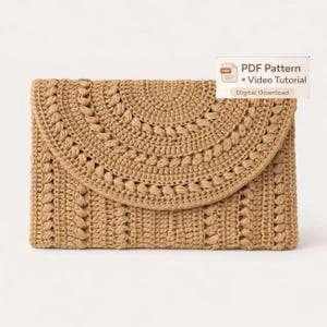 Patrón PDF de bolso de mano de rafia a crochet + videotutorial: bolso de verano tejido fácil de tejer, descarga digital