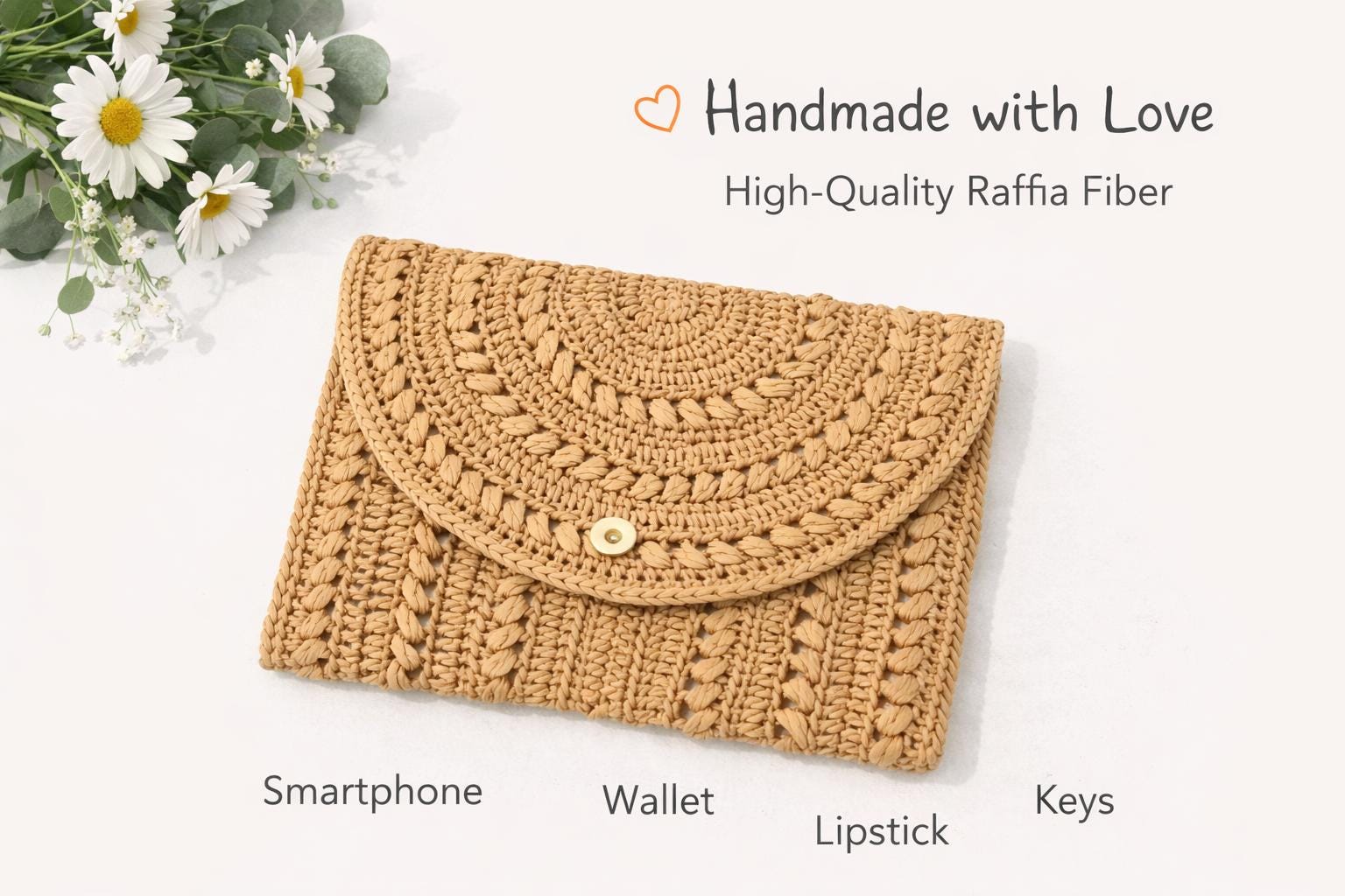 Crochet Raffia Clutch Bag PDF Pattern + Video Tutorial, Beginner ...