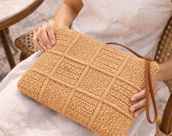 Modello per borsa all'uncinetto in PDF, modello per pochette in rafia, modello per borsetta all'uncinetto, tutorial per borsa estiva, video, download immediato