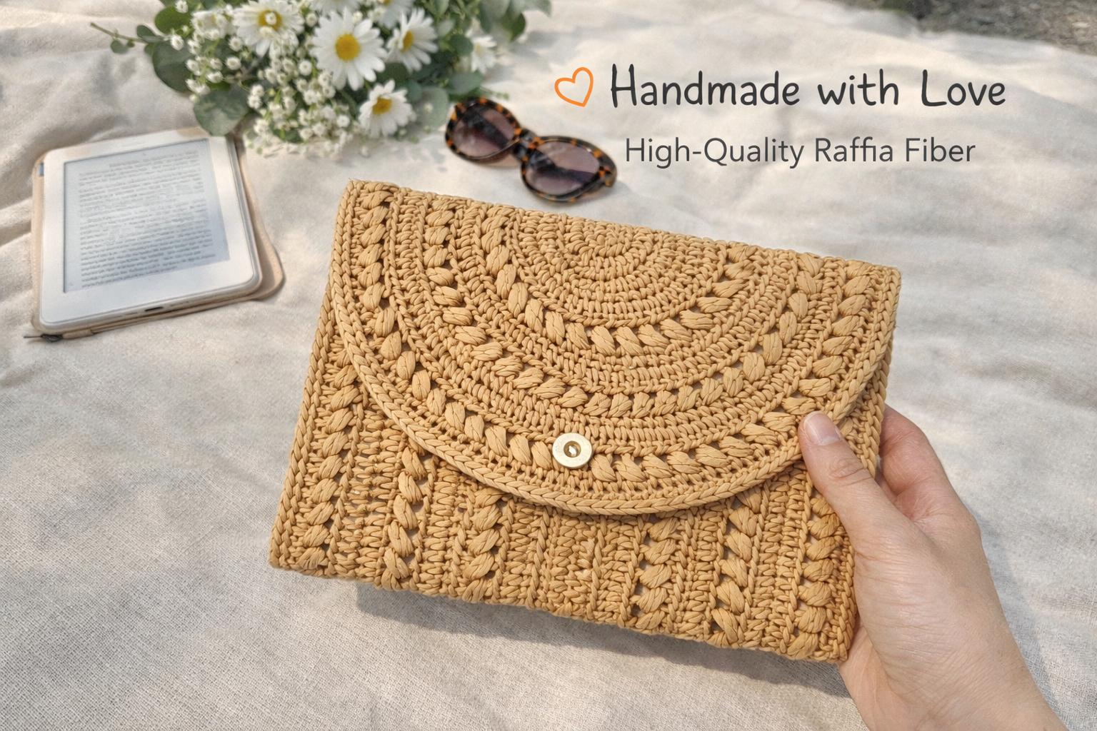 Crochet Raffia Clutch Bag PDF Pattern + Video Tutorial, Beginner ...
