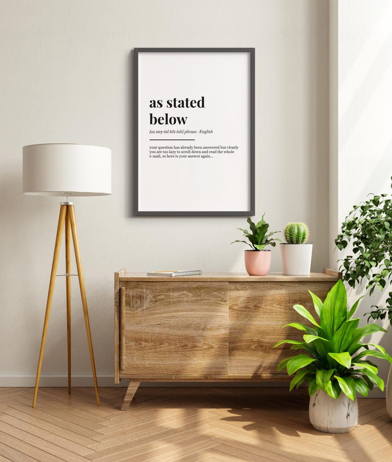 As Stated Below Definition Art Print | Funny Office Quote Wall Art ...