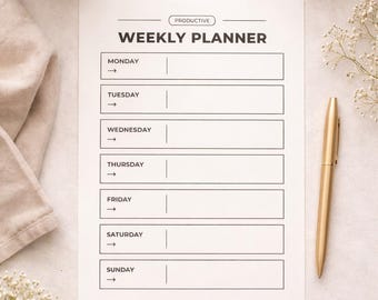 Minimalist Weekly Planner Printable | Aesthetic Productivity Planner | Monday–Sunday Digital Download | PDF Planner for Work & School