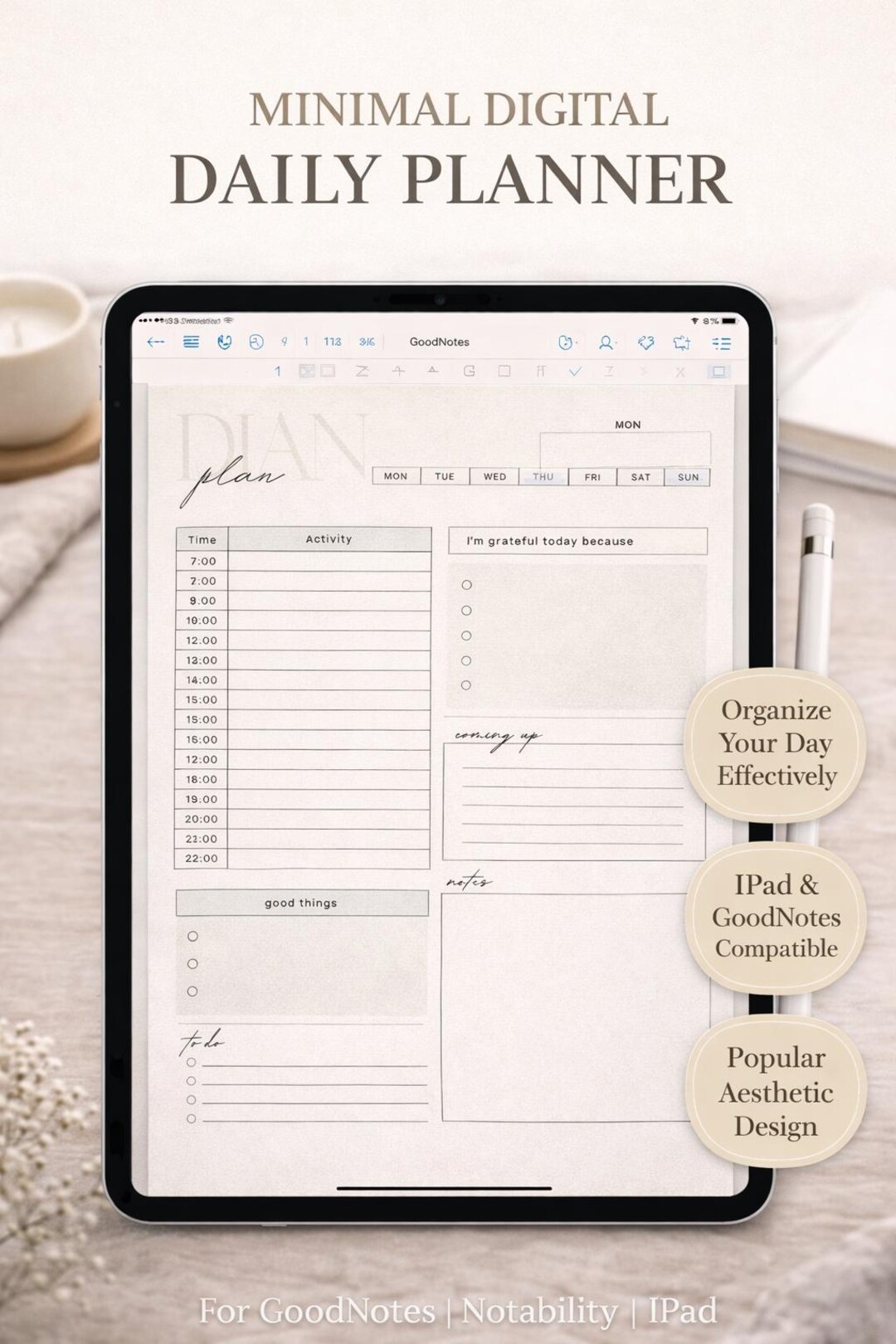 Minimalist Daily Planner Printable | A4 and US Letter | Productivity ...