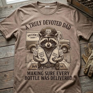 Devoted Dad Raccoon Milkman SVG PNG Digital Download, Retro Father's Day Art