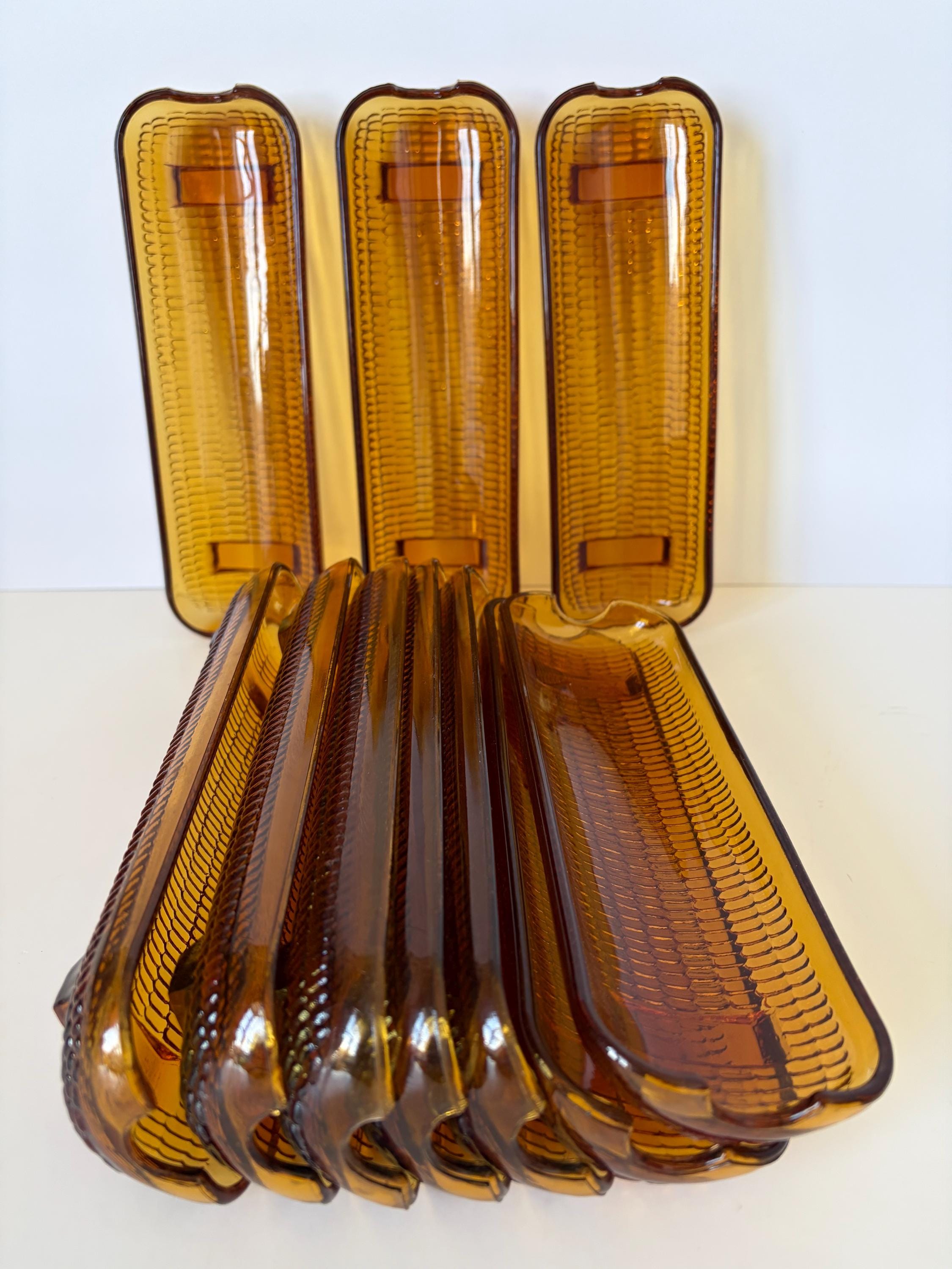 Set of 6 Amber Glass Corn on the Cob Plates, Mid Century Modern Serving ...