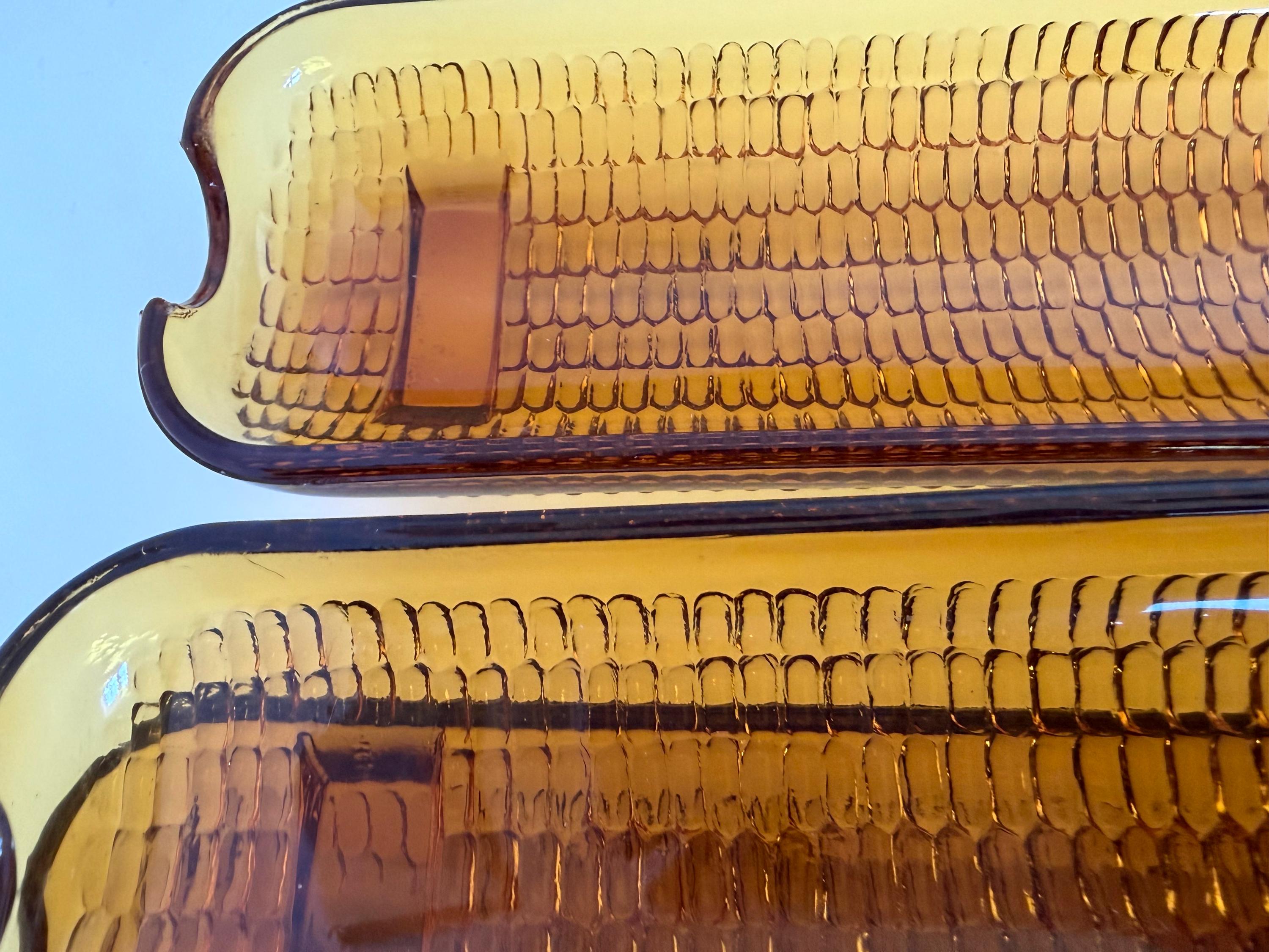 Set of 6 Amber Glass Corn on the Cob Plates, Mid Century Modern Serving ...