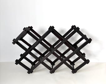 Vintage Akkordeon Weinregal aus Holz, zusammenklappbarer Flaschenhalter aus dunkelbraunem Holz, Mid Century Modern Kitchen Lagerung, erweiterbares Barware-Dekor