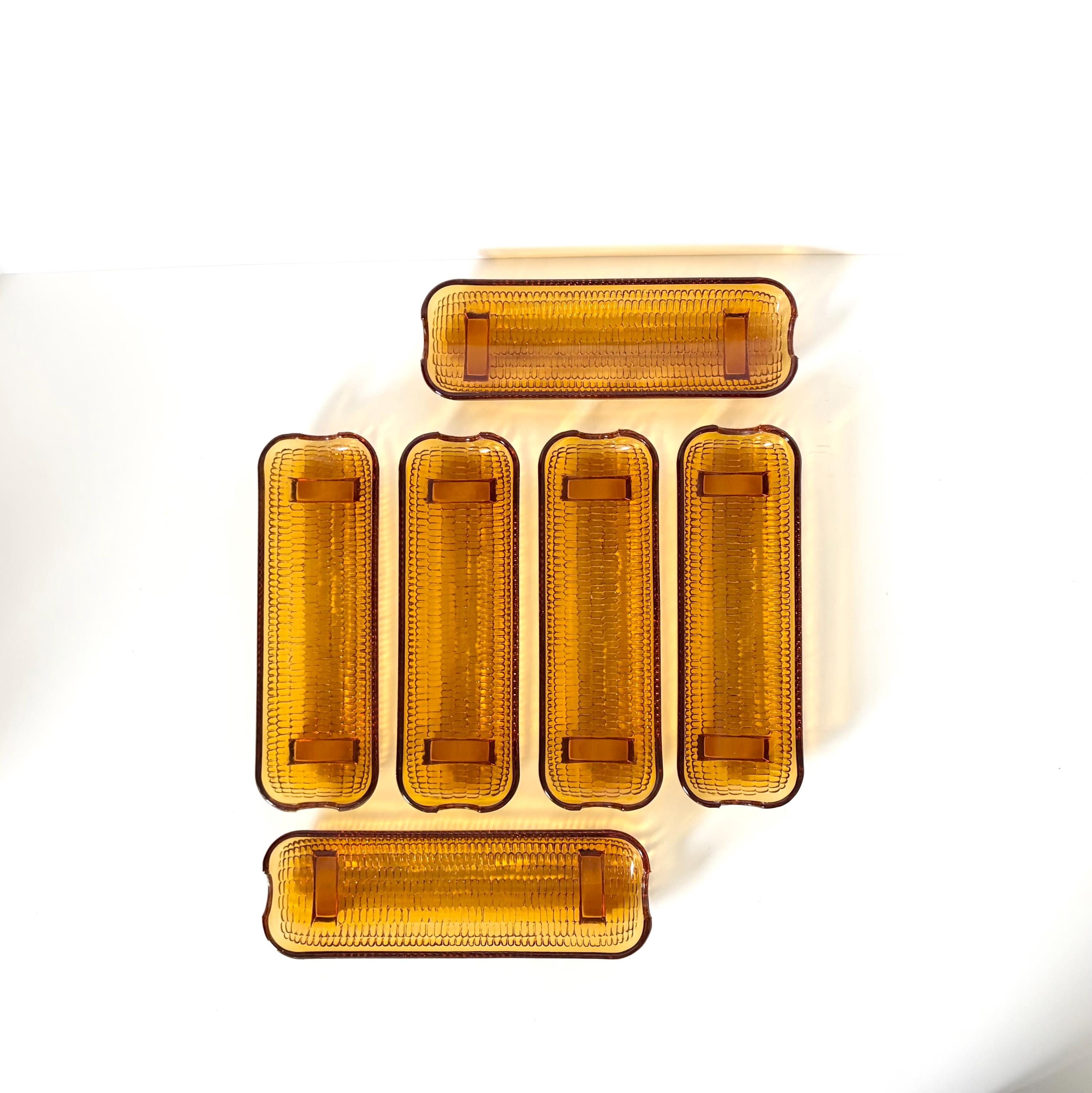 Set of 6 Amber Glass Corn on the Cob Plates, Mid Century Modern Serving ...