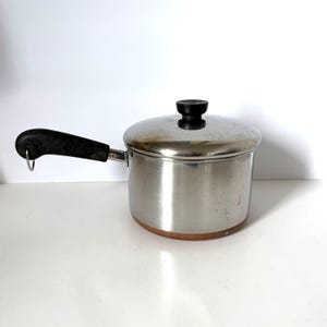 Vintage Revere Ware 3 liters kastrull med lock, kopparbotten, Paul Revere Clinton, IL MCM Retro Farmhouse Kitchen Cookware