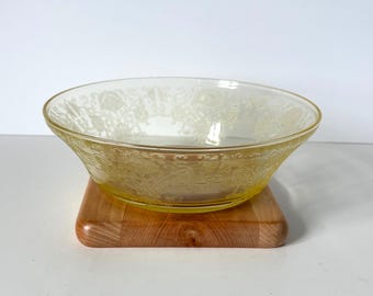 Vintage Gelb Hazel Atlas Florentiner 2 Mohn Depression Glas Servierschale, große geätzte Floral Beere Teller, Retro Gelb Herzstück Dekor