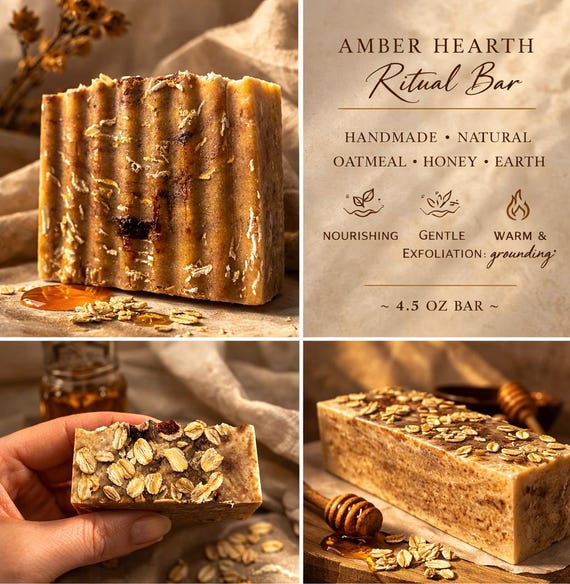 Honey Oatmeal Cold Process | Natural Scent | Moisturizing | Sensitive Skin| Amber Hearth Ritual Bar