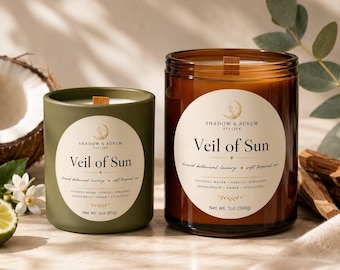 Vela tropical de coco y neroli / Vela de lujo de cera de soja / Bergamota, ámbar y sándalo / Regalo para rituales de verano
