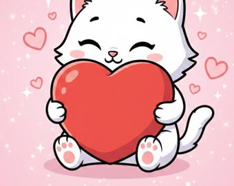 Süße Katze Valentine Card druckbare, Kawaii Katze hält Herz, du bist Purrfect Valentinstag Karte, digitaler Download 5 x 7, Katzenliebhaber