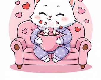 Kawaii Katze Valentinstag Karte druckbare, süße Katze heiße Kakao Valentinstag Karte, erwärmen Sie mein Herz, digitaler Download 5 x 7, Katzen-Liebhaber-Geschenk