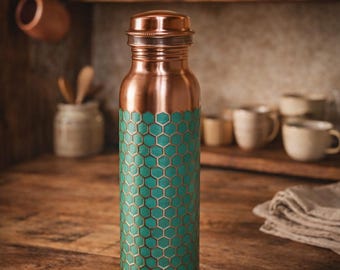 Ella’s Touch Pure Copper Embossed Water Bottle 950ML – Green Finish