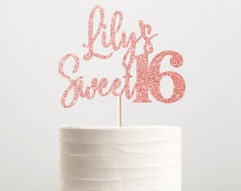Custom Sweet 16 Cake Topper With Personalized Name, Cake Topper Pink Glitter For 16th Birthday Decorations Custom Text Birthday Cake Topper