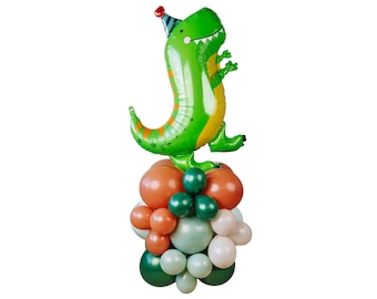 Dinosaur Balloon Number Tower, Dinosaur T Rex 3rd Birthday Balloons, Green Balloon Column With Age, Boys Dinosaur Theme Birthday Decorations