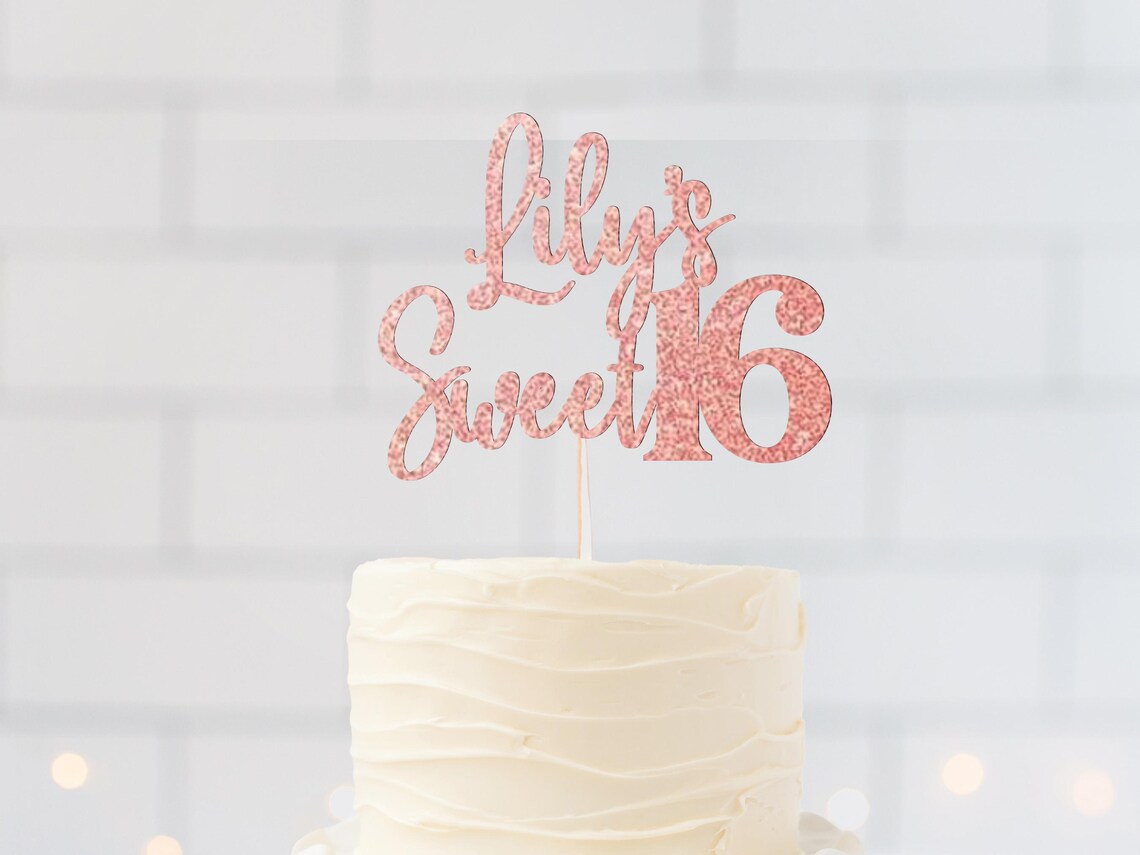Custom Sweet 16 Cake Topper With Personalized Name, Cake Topper Pink ...