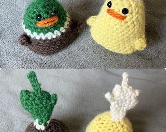 Reversible Crochet Duck Plush, Flippable Stuffed Animal Toy, Kawaii Desk Decor