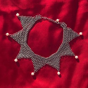 Handmade Chainmail Jester Collar with Freshwater Pearls