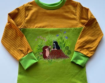 Pauli Maulwurf Longsleeve / Shirt - Gr. 104 - handmade - nachhaltig - aus Stoffrettung