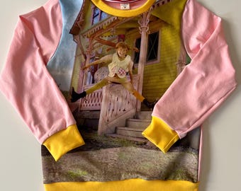 Pippi Langstrumpf  Pullover, Longsleeve - Gr. 122 - handmade - nachhaltig - aus Stoffrettung