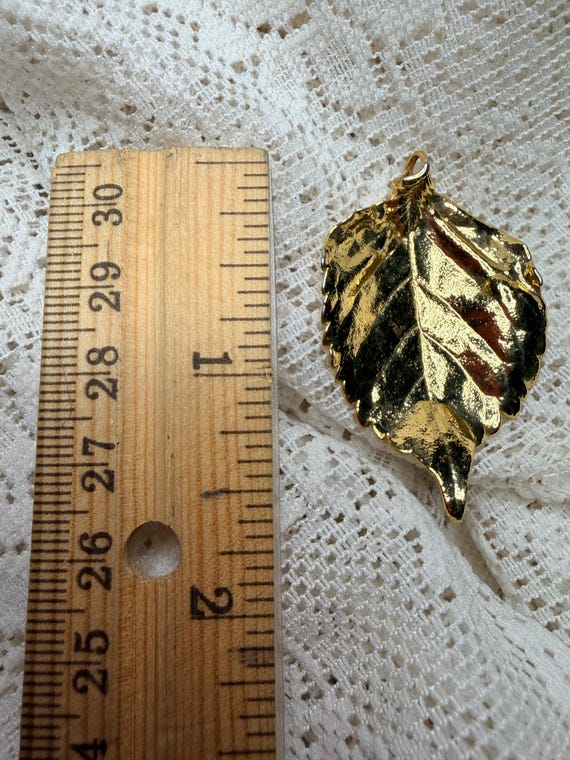 Gold Dipped Birch Leaf Pendant • Vintage Botanica… - image 5