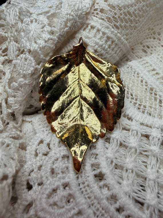 Gold Dipped Birch Leaf Pendant • Vintage Botanica… - image 1