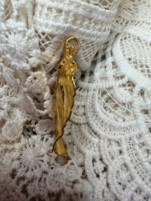 Gold Dipped Birch Leaf Pendant • Vintage Botanica… - image 3