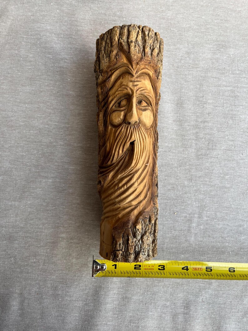 Hand Carved Wood Spirit Sculpture – Tree Spirit Log Carving – Green Man ...