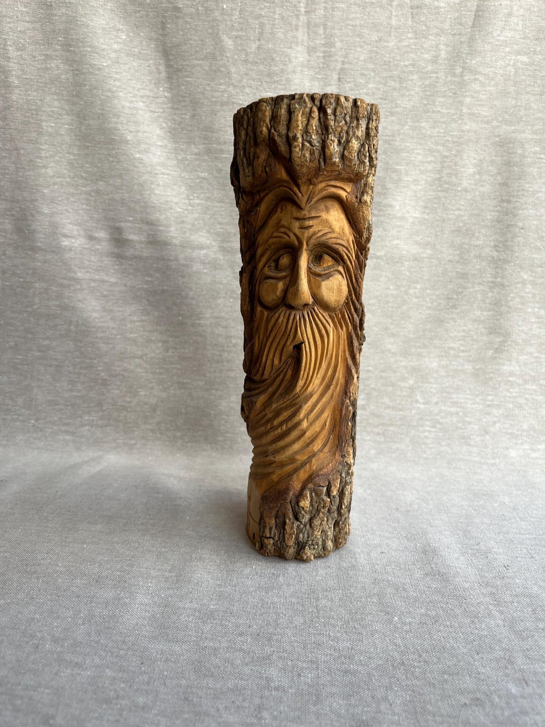Hand Carved Wood Spirit Sculpture – Tree Spirit Log Carving – Green Man ...