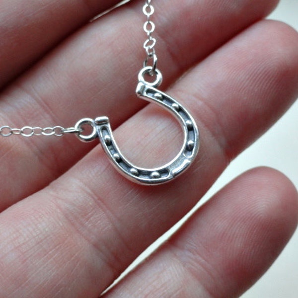 Horseshoe necklace, Lucky Sterling  silver jewelry, Country wedding favor, Everyday, Simple