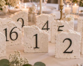 Wedding Table Numbers, Rustic Boho Reception Decor, Natural Stone Centerpiece