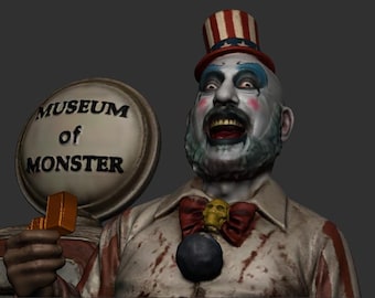 Tankstationdiorama geïnspireerd op Captain Spaulding | Horrorclowns | 3D-printbaar beeld