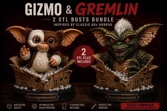 Mogwai and Gremlin Bust STL Bundle | Horror Movie Inspired 3D Printable Collectibles | Fan Art Sculpture Files