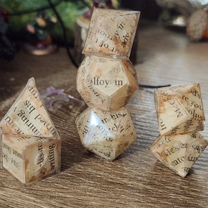 PRE ORDER, Bibliophile: Handmade Sharp Edge Polyhedral Dice Set for use in DnD and ttrpgs. Standard Sized