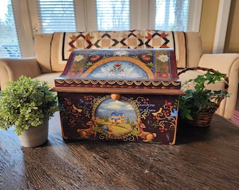 Sunshine Farm: A small sized folk art domed storage chest done in acrylic paints, decorative painting, unique storage