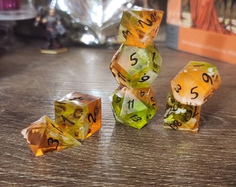 Nimbus- Shag Carpet: Handmade Sharp Edge Polyhedral Dice Set for use in DnD and ttrpgs. Standard Sized.