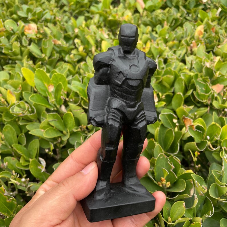 5.91" Obsidian Iron Man Carving|Marvel Superhero Crystal Statue|Iron Man Figurine Collectible with Grounding, Protection|Healing Crystal image 8
