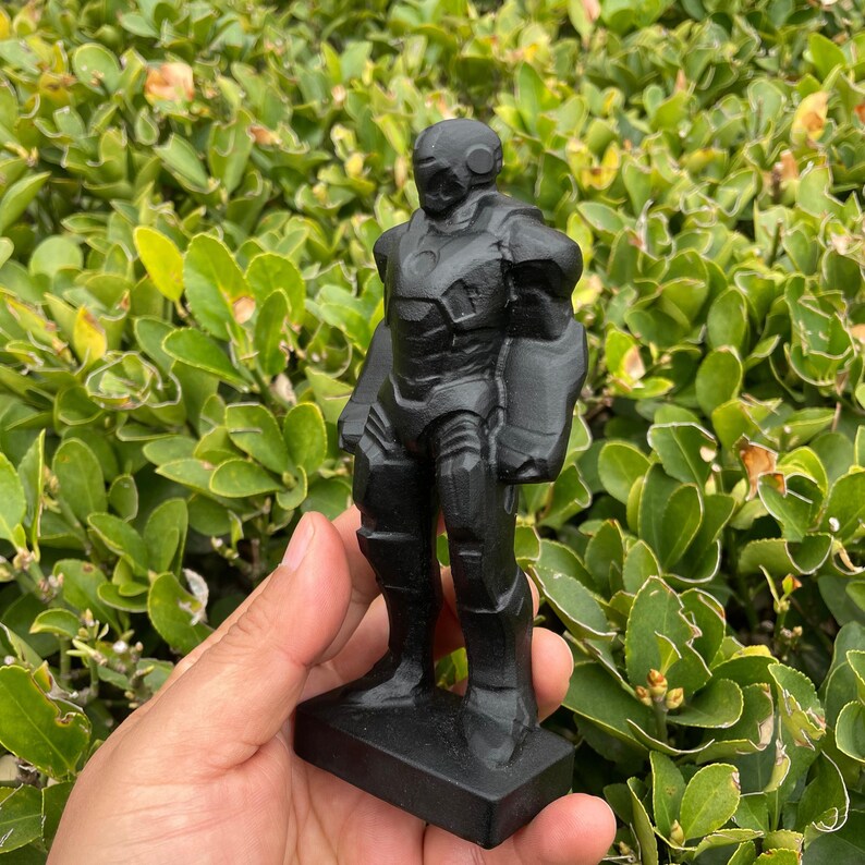 5.91" Obsidian Iron Man Carving|Marvel Superhero Crystal Statue|Iron Man Figurine Collectible with Grounding, Protection|Healing Crystal image 11