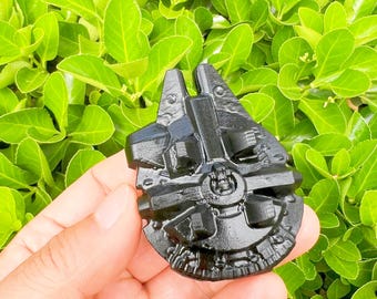 Figura de cristal de Star Wars tallada en obsidiana del Halcón Milenario / Cristal para la sanación de chakras / Cristal de protección y transformación para la decoración del hogar