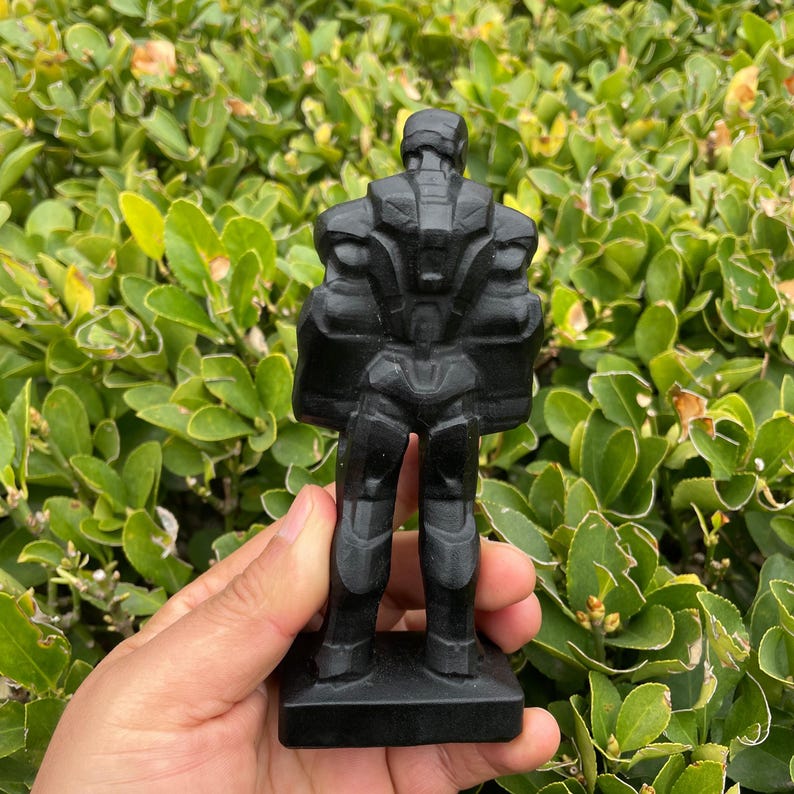 5.91" Obsidian Iron Man Carving|Marvel Superhero Crystal Statue|Iron Man Figurine Collectible with Grounding, Protection|Healing Crystal image 12